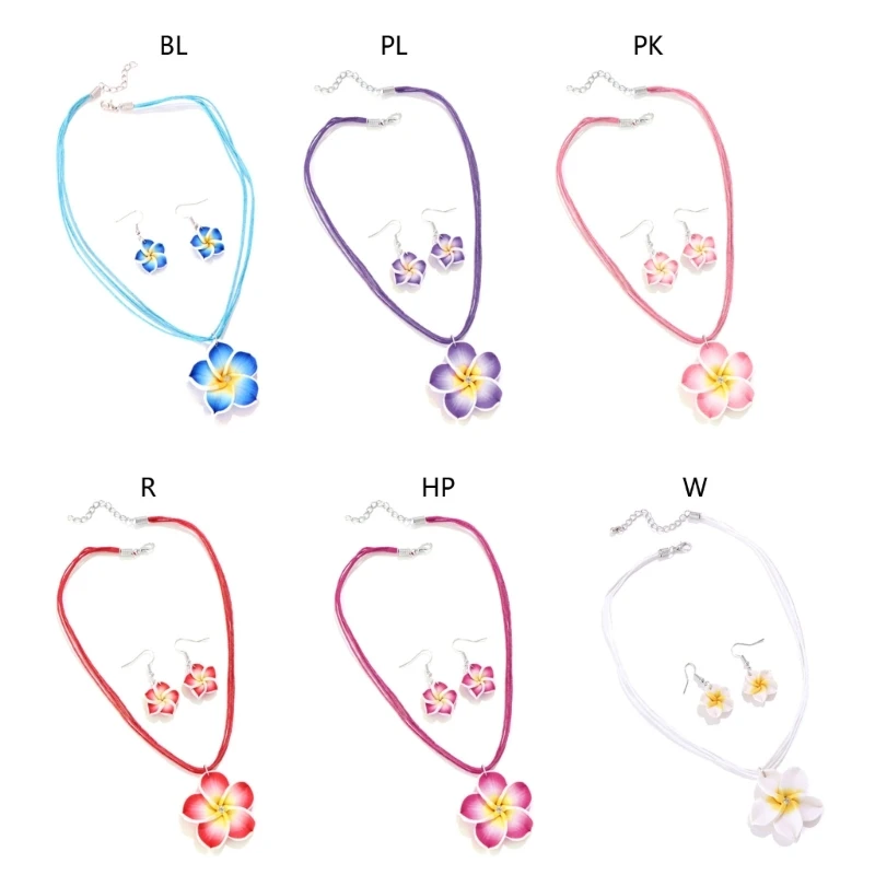 Korean Fashion Wax Rope Necklace Women Adjustable Elegant Clay Frangipani Pendant Choker Earrings Jewelry Christmas Gift