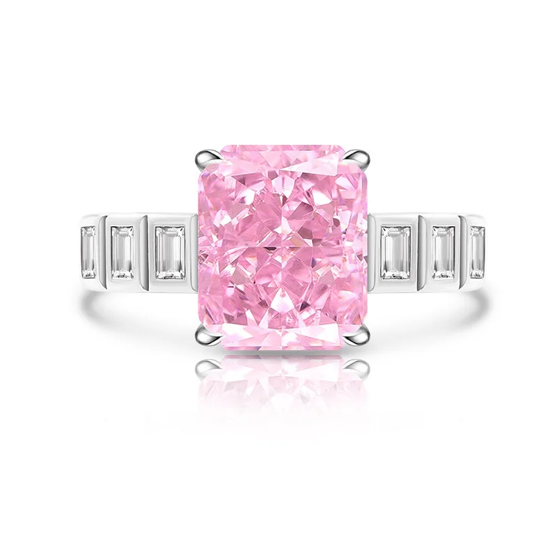 خاتم من الفضة الإسترليني عيار 925 على شكل زهرة ثلج مربع مرصع بالألماس عالي الكربون وخاتم نسائي فاخر ومتعدد الاستخدامات