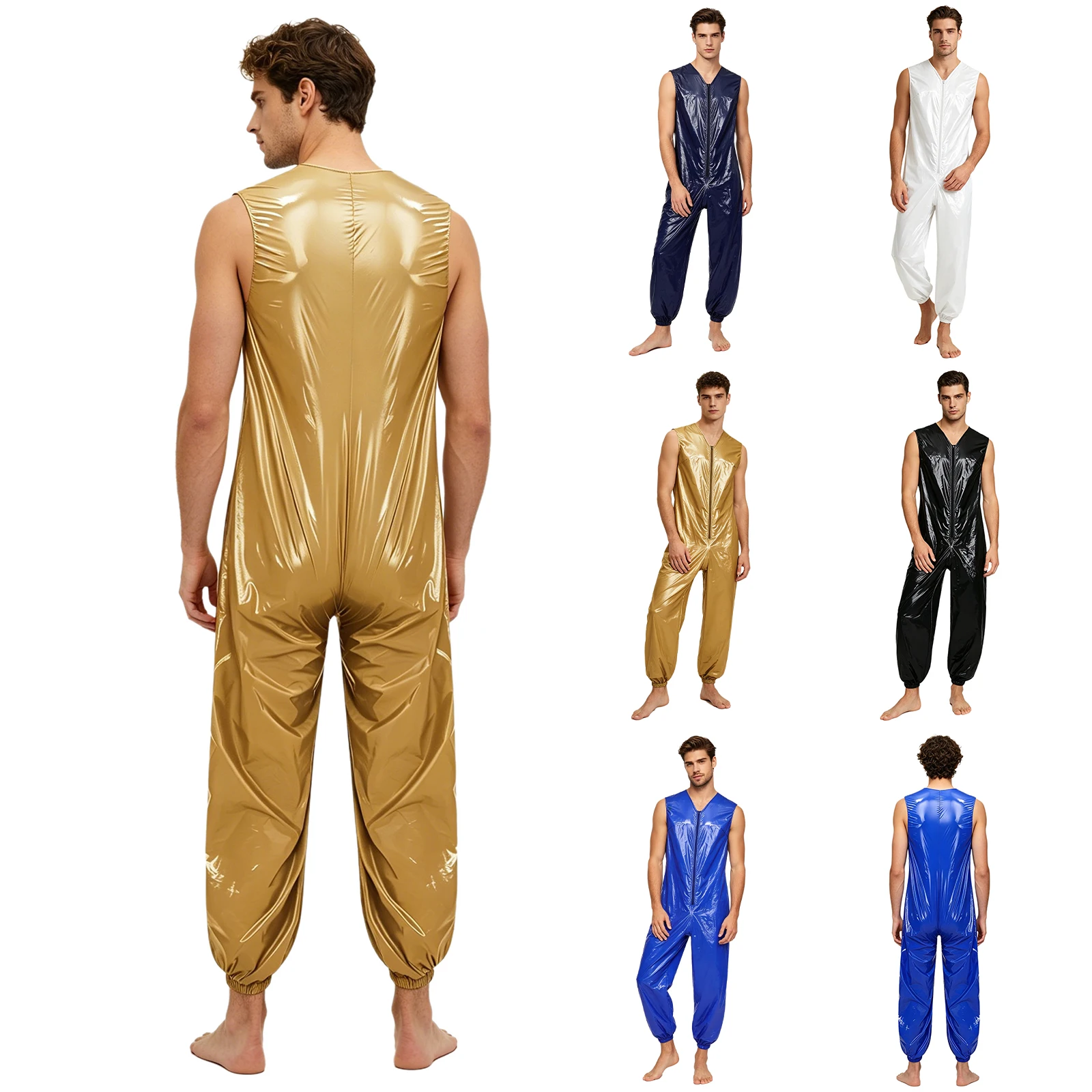Ärmelloser, wasserdichter Bodysuit mit Reißverschluss, Arbeitskleidung für Herren, Windelüberzug, elastische Beinöffnung, adaptiver Einteiler-Overall