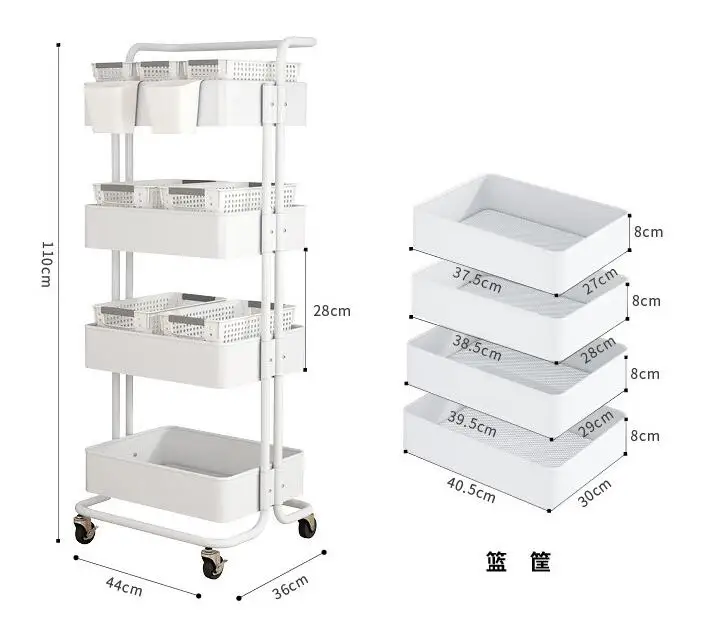 3/4-Tier Stainless Steel Trolley with Wheel Bar Kitchen Bathroom Bedroom Storey Snacks Storage Rack with Wheels Makeup Organizer