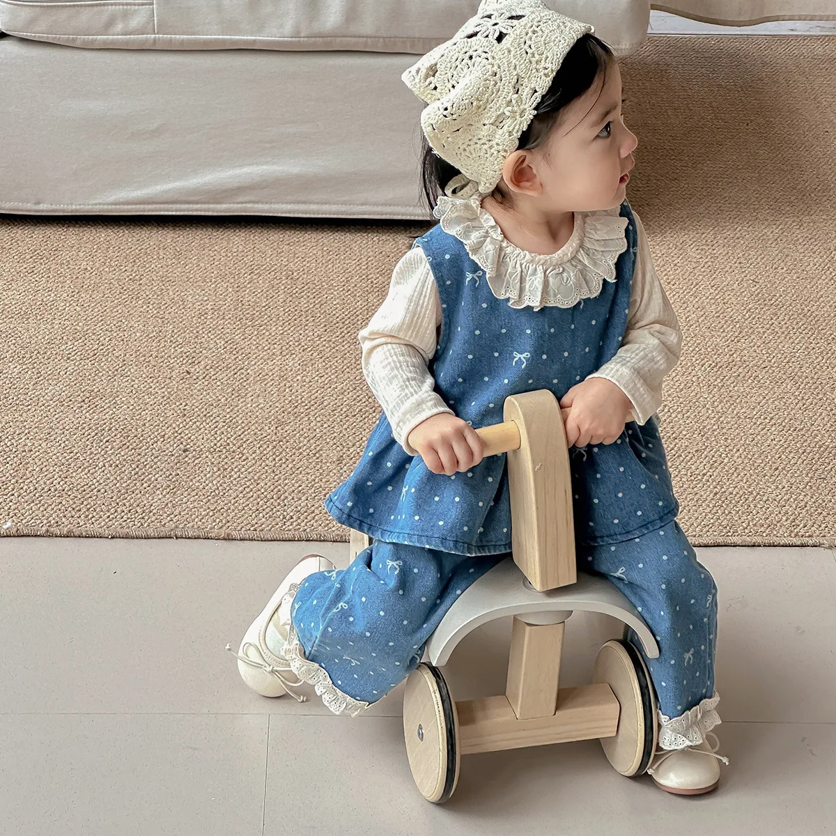 Cowboy Vest Pants Base Shirt Grils Children Spring Autumn New Fashionable Baby Sweet Solid Fashionable Casual Loose