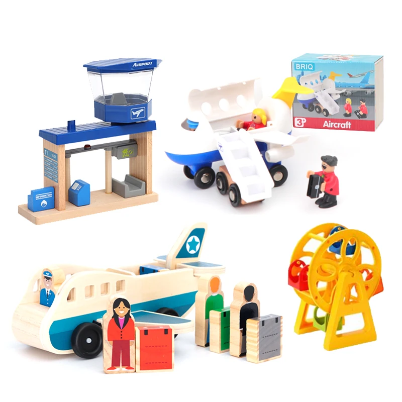 Airplane Wooden Track Toy Airplane Airport Platform, Compatible With Wooden Train Track Children's Game Scene Accessories PD92