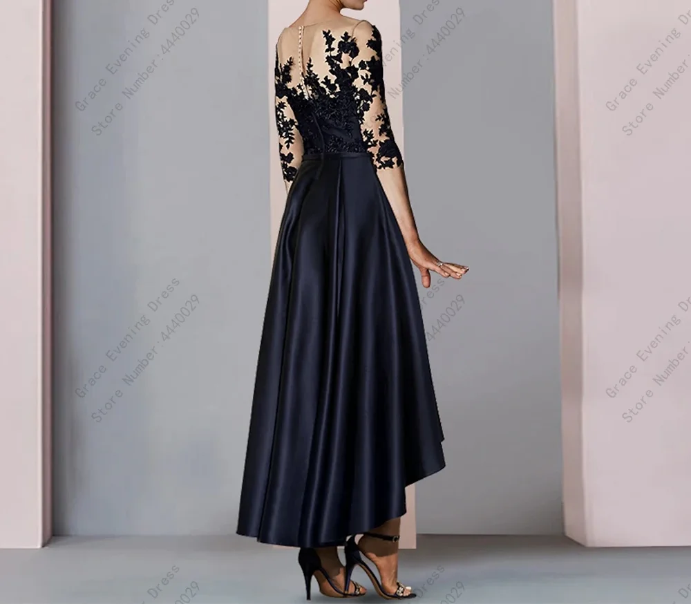 2023 Summer New Satin Three Quarter A-Line Mother of Bride Dresses for Women  Wedding Party Gown Satin Robe De Soirée Ankle Leng