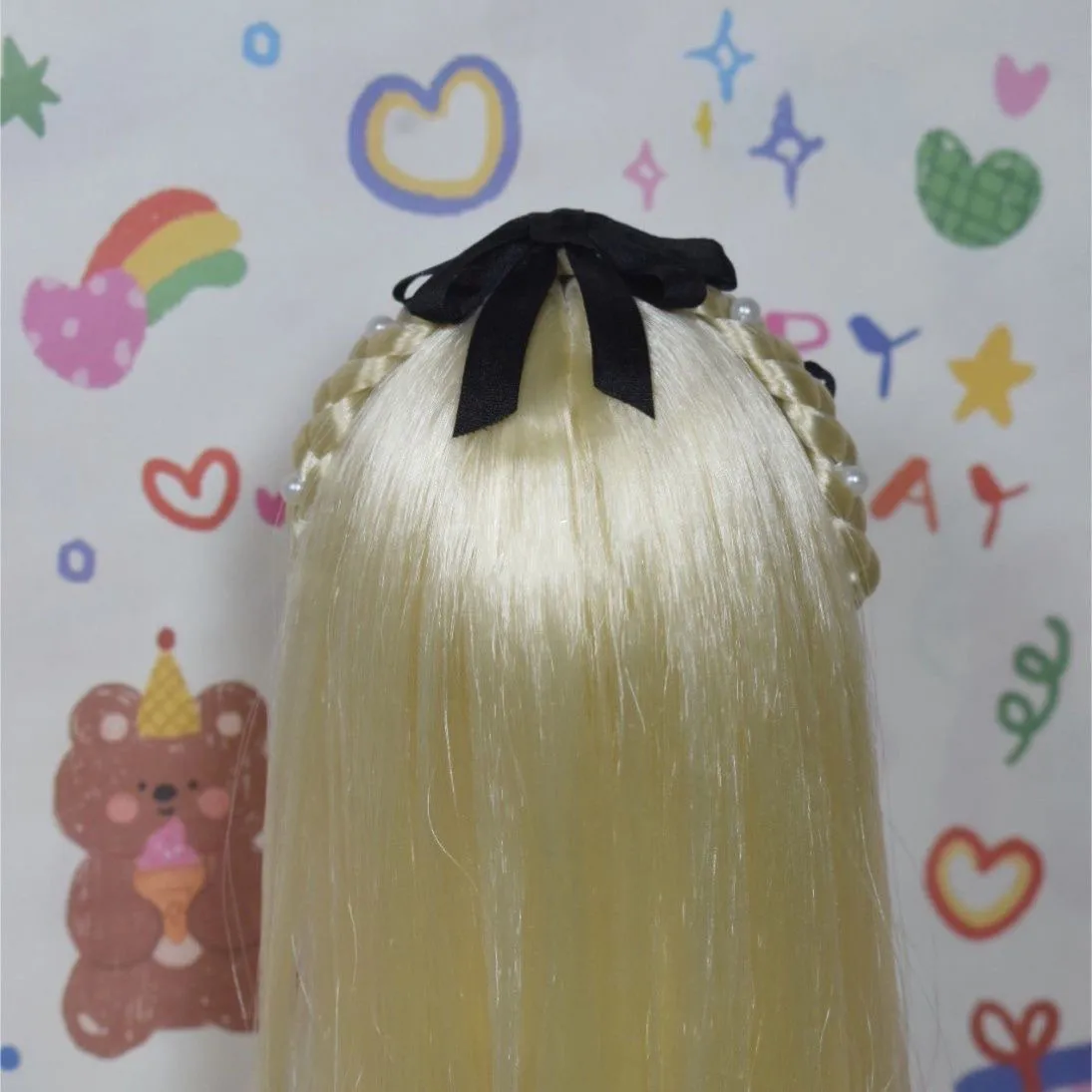 

1/4 1/6 BJD Doll Hair, Gold Color Milk Silk Straight Wig Bangs Curly Free Shipping