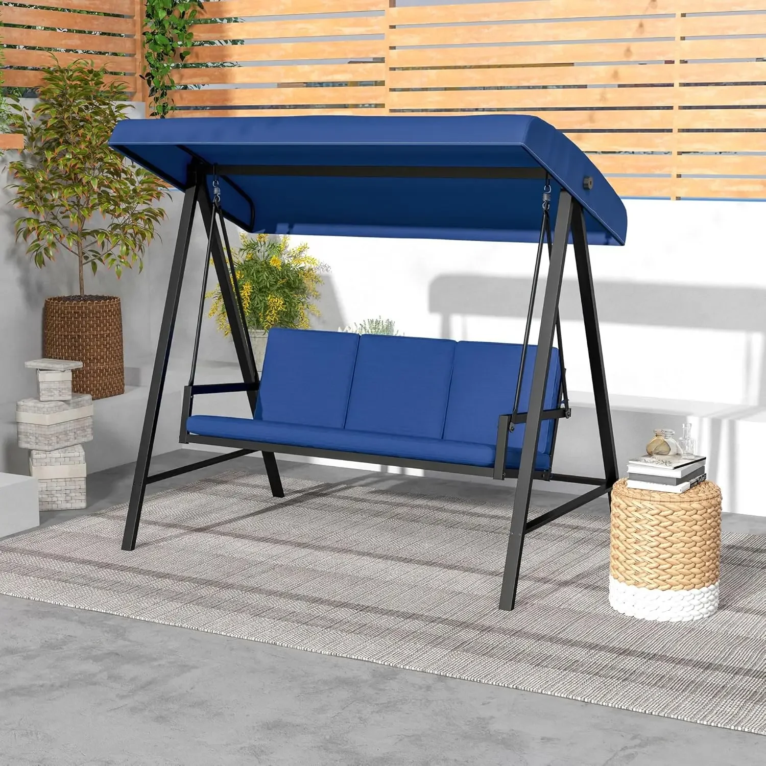 Outsunny-Outdoor Alpendre Balanço com Suporte, Heavy Duty Pátio Balanço, ajustável Canopy, respirável Mesh Seat, 3-Seat