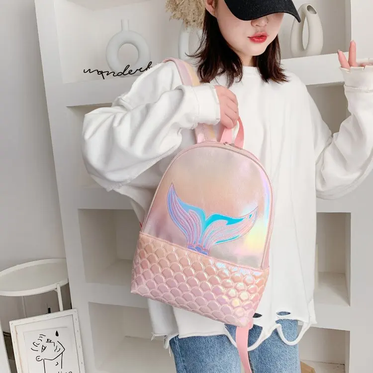 Mochila de sirena brillante para niños y niñas, mochila Kawaii de gran capacidad, bordado láser brillante, mochila láser de viaje para estudiantes