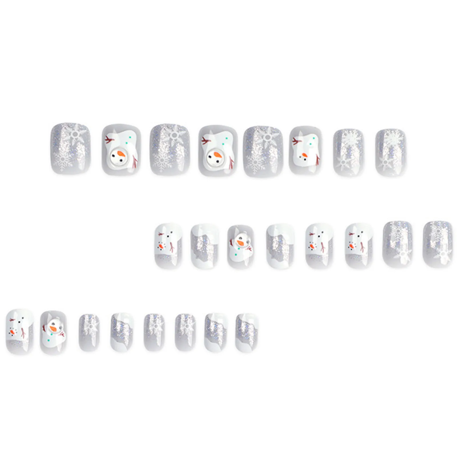 Glossy False Nail with Glitter Christmas Cute Snowman Removable Artificial Nail for Daily Office Routine Duties