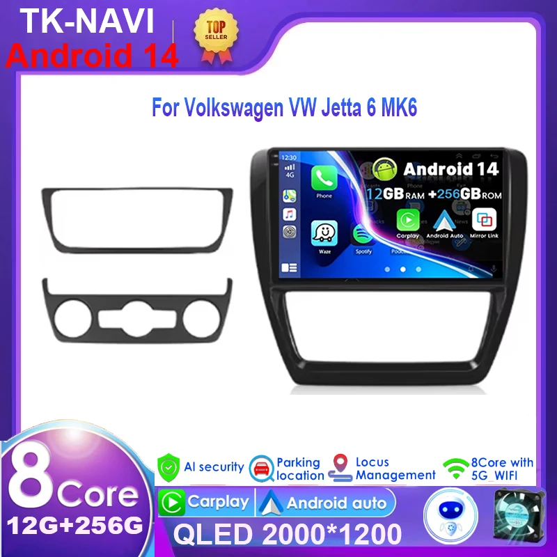 

Автомобильный радиоприемник для Volkswagen VW Jetta 6 MK6, беспроводной Carplay Android 14, автоматический мультимедийный плеер, автомобильная стереосистема 48EQ GPS DSP 2 Din WIFI