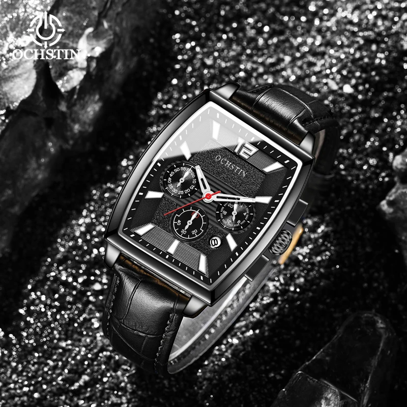 OCHSTIN Men's Multifunctional Quartz Watch scratch-resistant hardened mineral glass soft genuine leather strap Fashion Clock