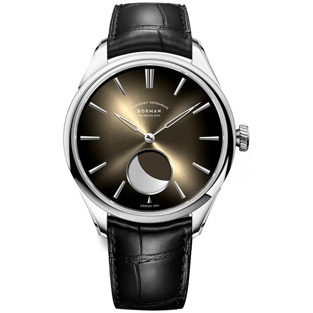 Borman Herren-Automatikuhren, luxuriöse Mondphase, männliche Uhr, mechanische Armbanduhr, modisch, 50 m wasserdicht, Saphir-Lederarmband 3
