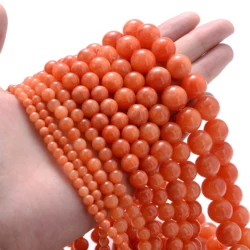 Natural Stone Bead Orange Chalcedony Jades Loose Spacer Beads for Jewelry Making DIY Bracelet Necklace Accessories 4/6/8/10/12mm