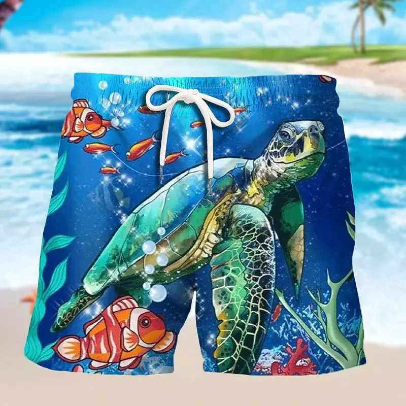 Pantalones cortos con estampado 3D de tortuga marina y pez, trajes de baño de verano para hombre, pantalones deportivos de gran tamaño para surfear en la playa, bañadores, ropa para chico