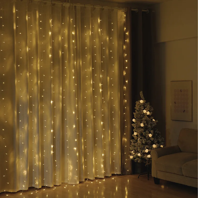 Holiday LED Curtain String Lights USB Plug 8 Lighting Modes Indoor Fairy Lights Decor Wedding Party Bedroom Window Night Light