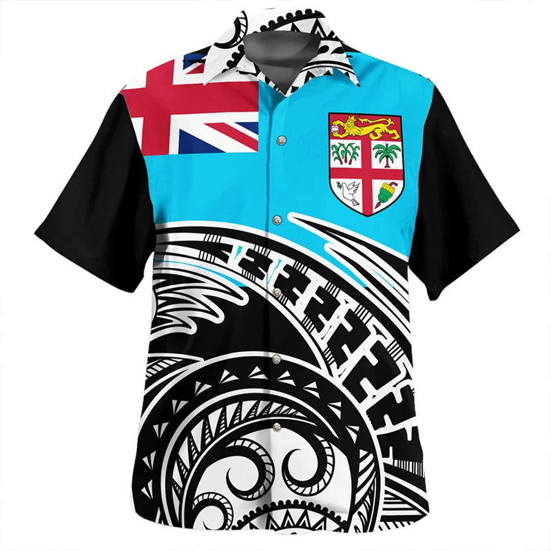 Hawaiian Summer 3D BULA FIJI Flag Emblem Printing Shirts Philippines Fiji Coat Of Arm Graphic Short Sleeves Men Fashion Clothing