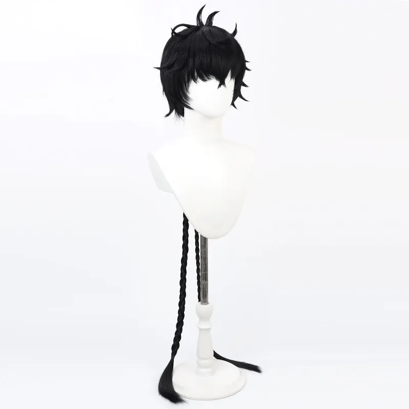 Wuthering Waves Male Rover Cosplay Wig Black Extended Trailing Length Teased Top Anti-Frizz