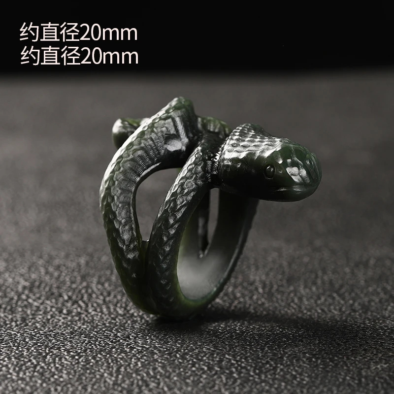 Natural Nephrite Green Jade Snake Ring Men Women Fine Jewelry Genuine Chinese Hetian Jade Carved Rings Cobra Snake Anillos Mujer