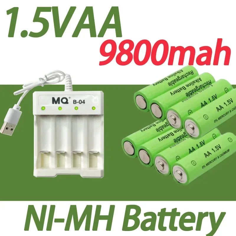 1.5V AA battery 9800mAh rechargeable battery NI-MH 1.5V AA battery used for clocks, mice, computers, toys, etc.+charger.