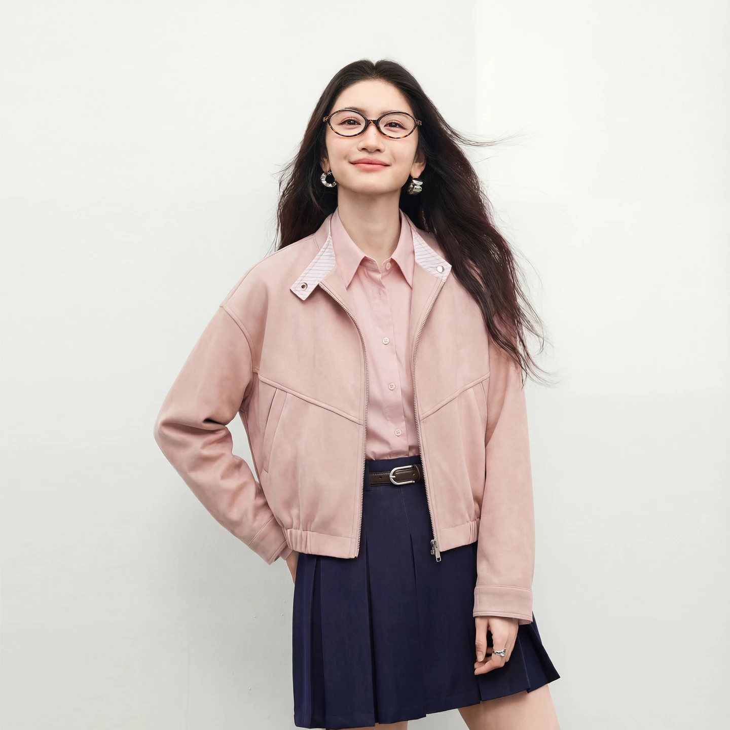 Kurtka zamszowa damska SENTUBILA 2026, codzienna, panelowa, w paski, ze stójką, kurtka ze sztucznej skóry, nowa, luźna kurtka wiosenna W61WB5961