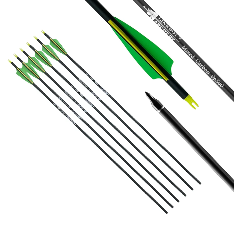 12X Mix Carbon Arrow Spine 500 600 30 Inch 100gr Point ID6.2mm Compound Bow Accessories Hunting Shooting