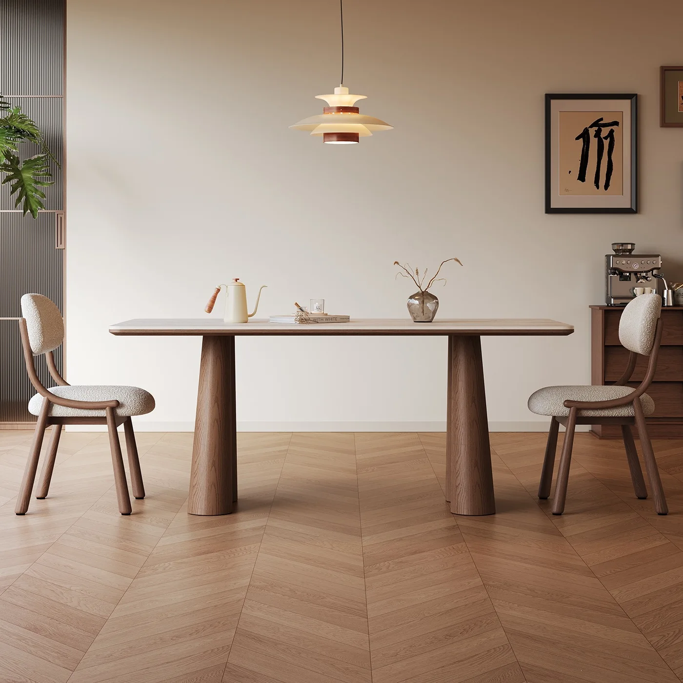 Travertine rock slab dining table rectangular household high-end walnut solid wood rock slab dining table and chair set
