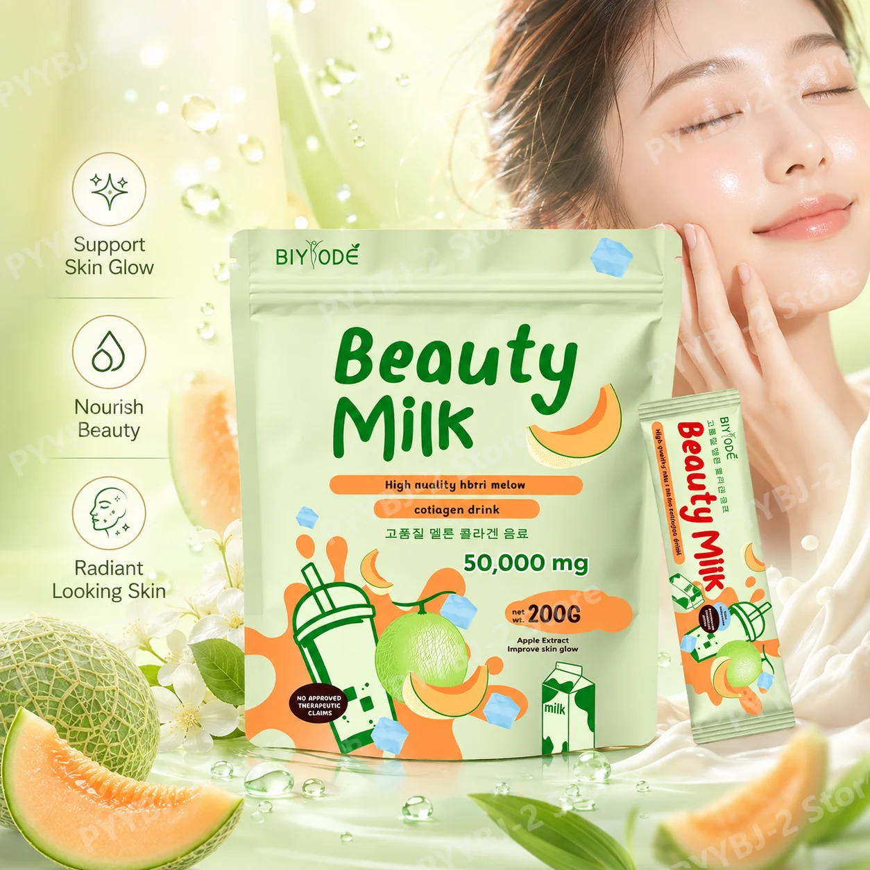Strawberry Collagen Glutathione Drink Mix with Apple Extract for Skin Glow Support, 10 Powder Sachets x 20g, Net 200g