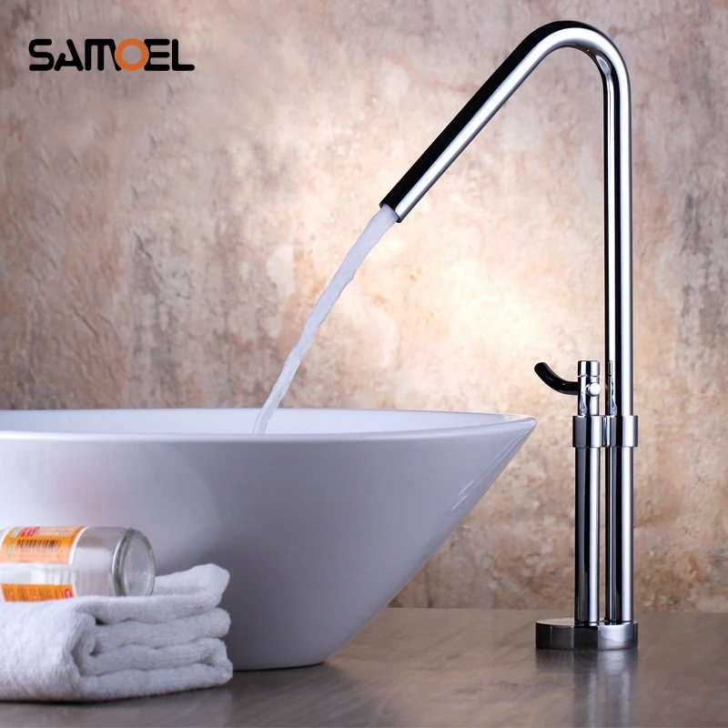 

V shape Pipe Chrome Finish Basin Sink Faucet Single Hole Deck Mounted Brass Silver Bathroom Mixer Taps 1251C