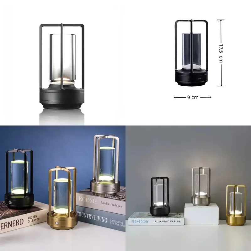 Modern Rechargeable Cordless Light Emitting Diode Desk Lamp Battery Touch Control Aluminum Dimmable Night Light C Type Hotel