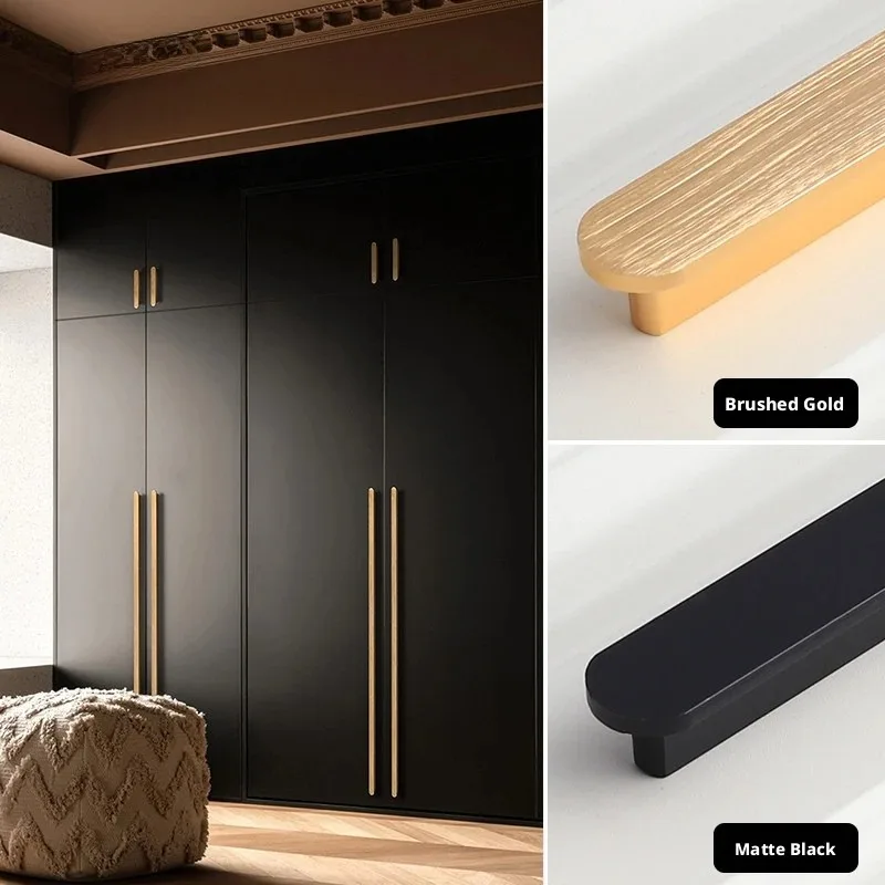Modern Simple Brushed Gold Aluminum Alloy Furniture Pull Handles  Cabinet Wardrobe Closet Drawer TV Stand Handles Door Hardware