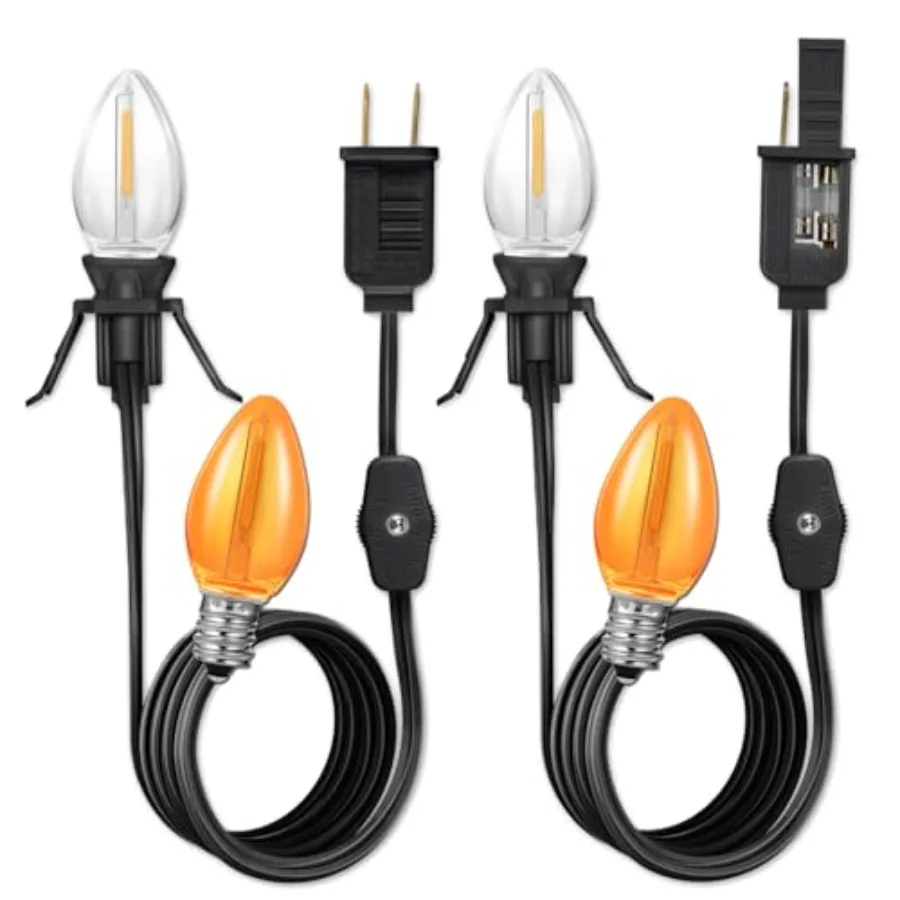Clip in Light Cord, Accessory Cord with Light Bulb, Candelabra-Base E12 Socket UL Listed Christmas Village House Lights, Cerami
