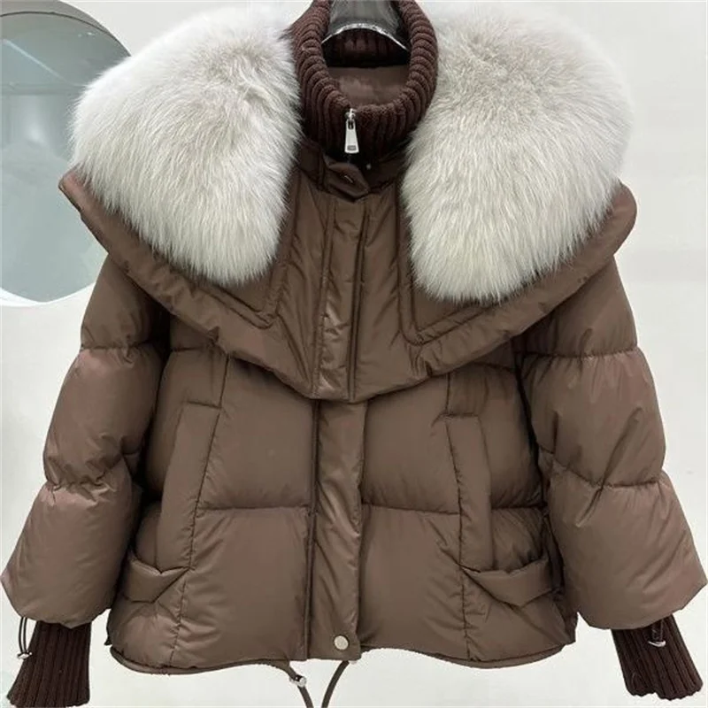 Korean Coat With Large Fur Collar Puffer Women Coat Parka 2024 New Winter Loose Jacket Short Down Jacket Snow Wear Outwear