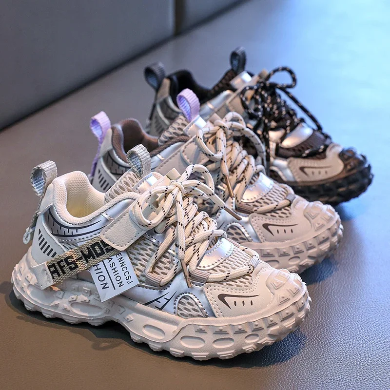 รองเท้าผ้าใบเด็กผู้ชายแบบหนา กันลื่น รองเท้าผ้าใบเด็กผู้หญิงแฟชั่น ระบายอากาศได้ดี รองเท้าลำลองสำหรับเด็กนักเรียน รองเท้าบาสเก็ตบอลอเนกประสงค์