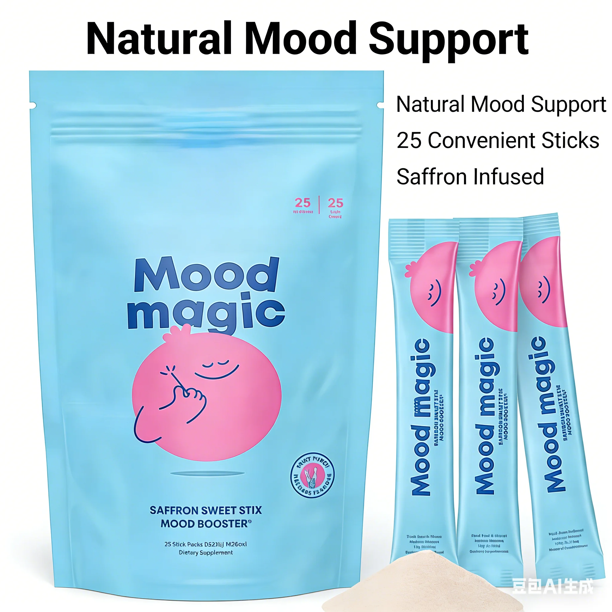 Natural Kids Pixie Sticks Mood Magic - Saffron Magnesium Citrate & Vitamin D3 Herbal Blend for Calm Mood & Focus 25 Servings