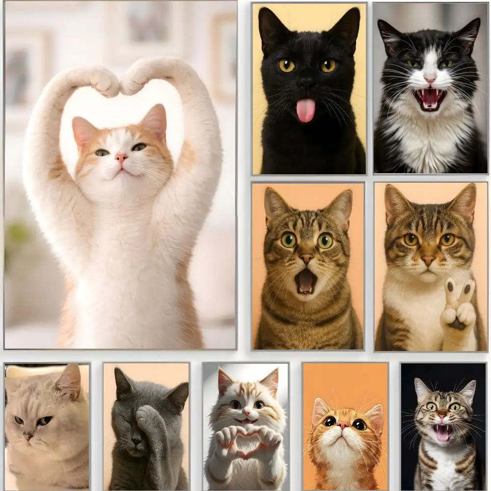 cute artwork c-cat expression Poster Classic Wall Art  Home Decor  Peel and Stick Unframed