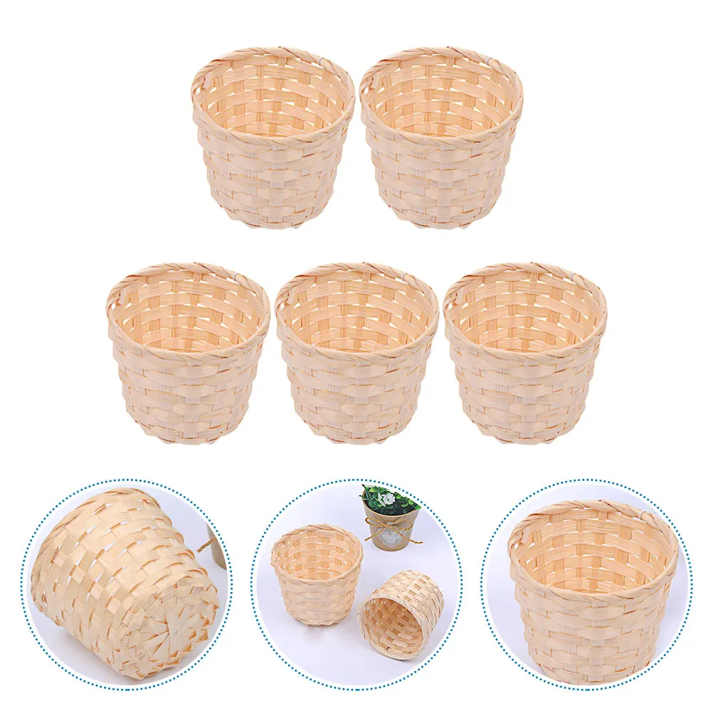 

10pcs Rural Woven Basket Storage Home Decor Wooden Small Sundries Elegant Terrace Garden Balcony Bedroom Corridor