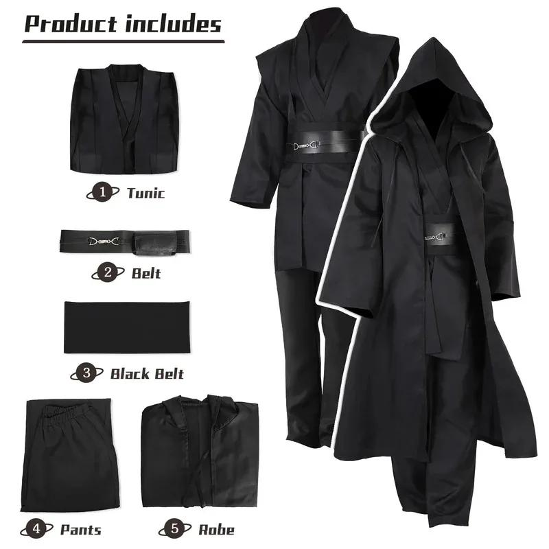 DY20คาเฟเล่ฮาโลวีนเสื้อคลุมชุดคอสเพลย์ชุดอัศวินเจไดสีน้ำตาลสีขาวเสื้อคลุมมีฮู้ดโอบี วันสีดำคอสเพลย์เครื่องแต่งกายสำหรับผู้ใหญ่