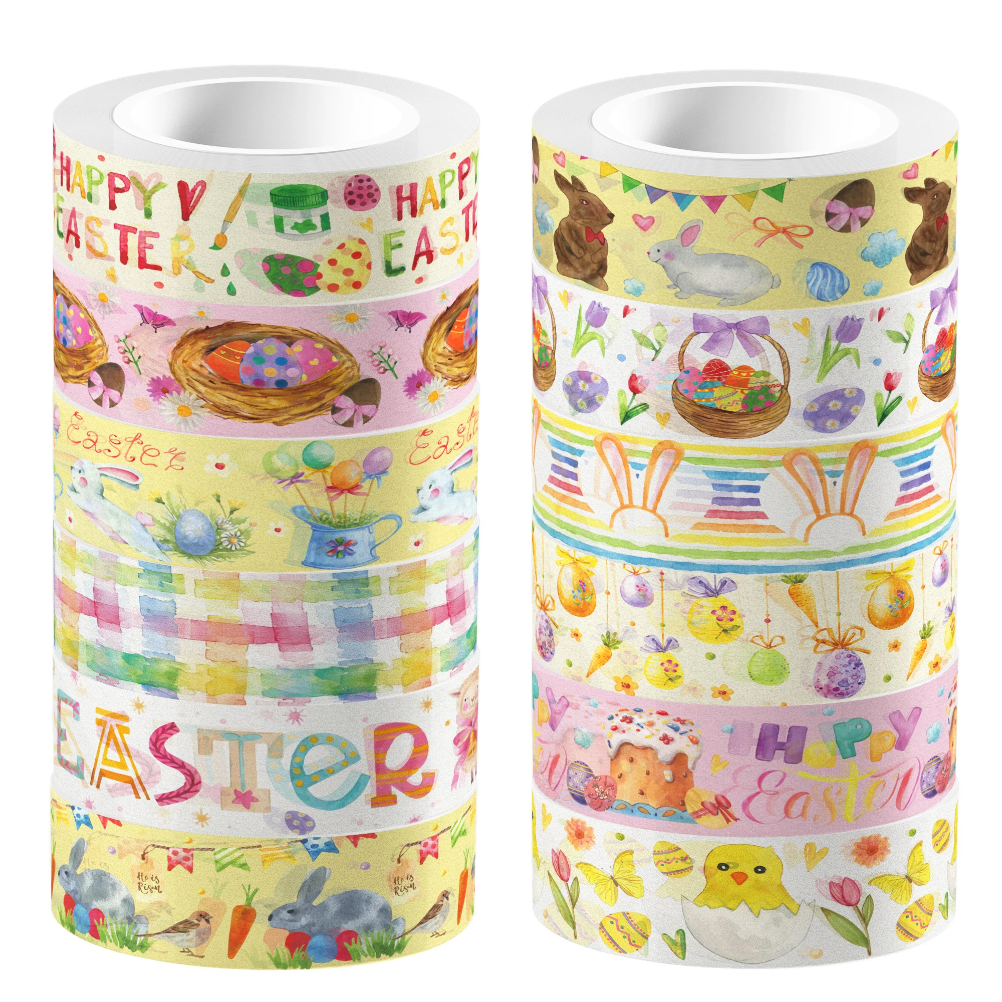 12Rolls Easter Day Egg Rabbit Pattern Masking Tape DIY Handbook Material Sticker Washi Tape Scrapbooking Birthday Gift Supplies