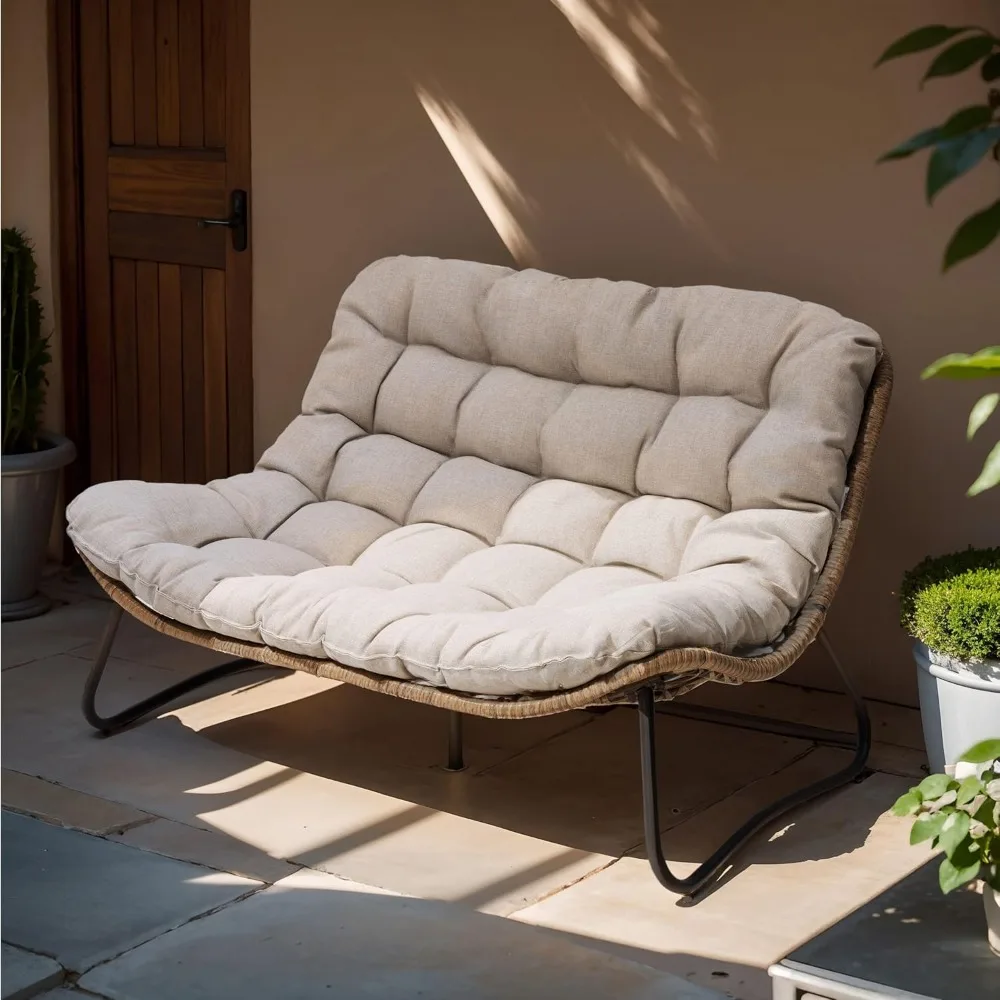 All-Weather Rattan Loveseat with Soft Cushion for Patio Balcony Poolside Backyard Porch, Custom