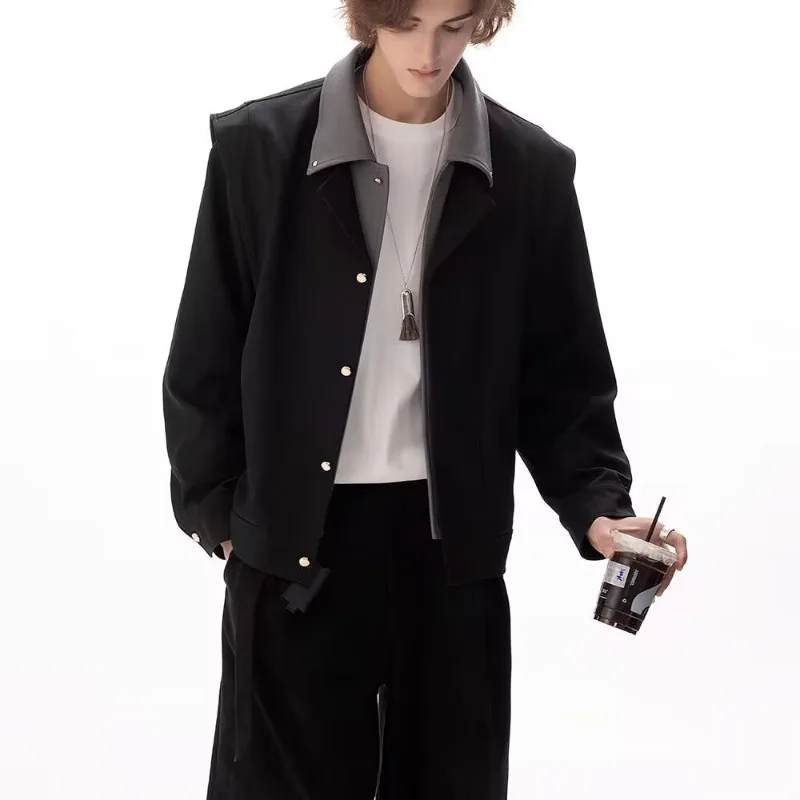 

Весенне-осенняя мужская куртка в корейском стиле с искусственными двухсекционными топами контрастного цвета, мужская повседневная дизайнерская одежда в стиле