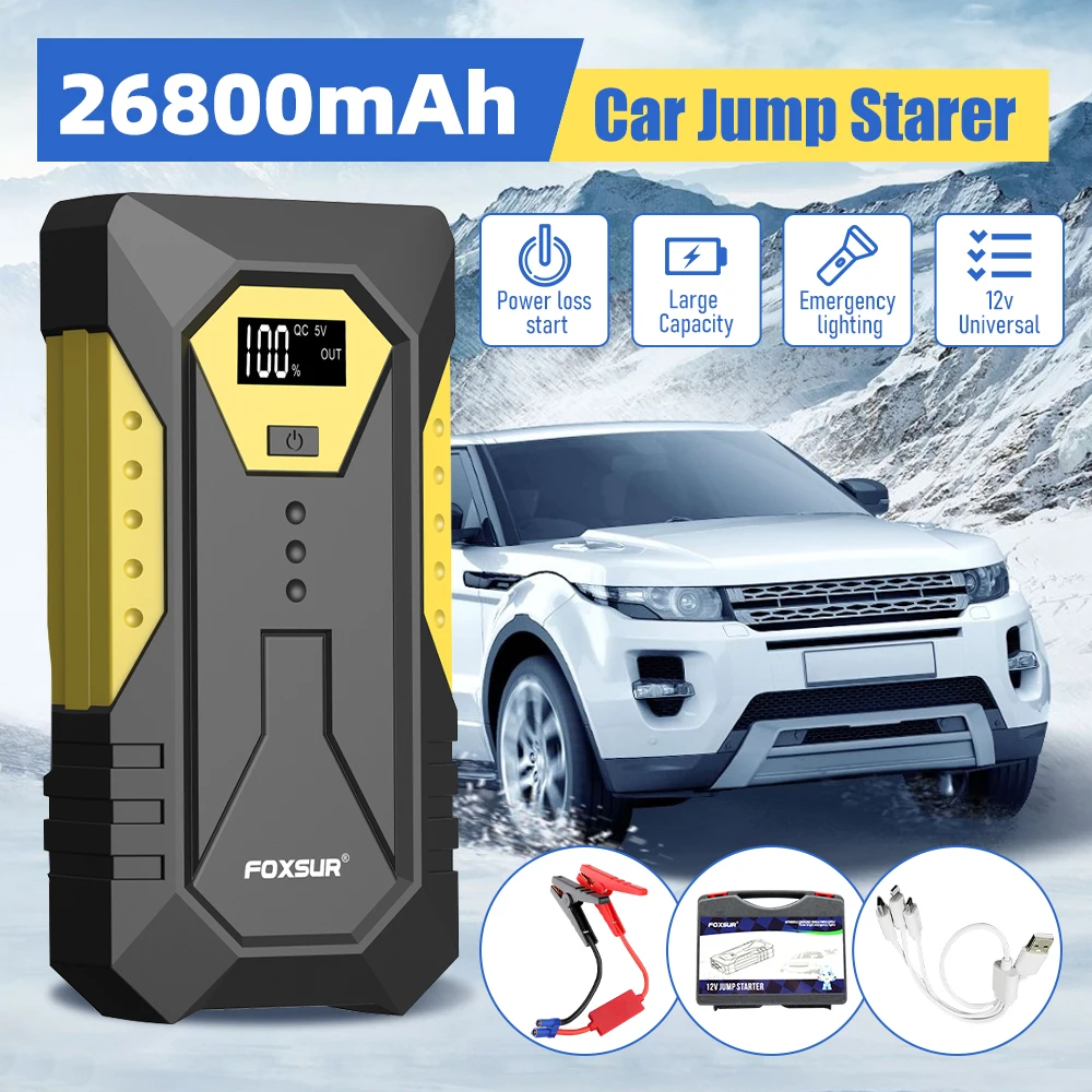 

600A 12V Car Jump Starter 26800mAh Power Bank Portable Charger Car Emergency Booster Car Petrol Diesel Starting Device