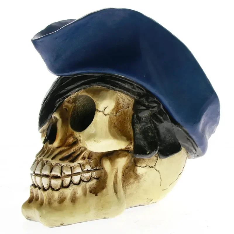 [MGT] Gothic Pirate Skull Prop Viking Head Tricorn Hat Swashbuckler Statue Realistic Pirate Salor Skull Model Halloween Decor