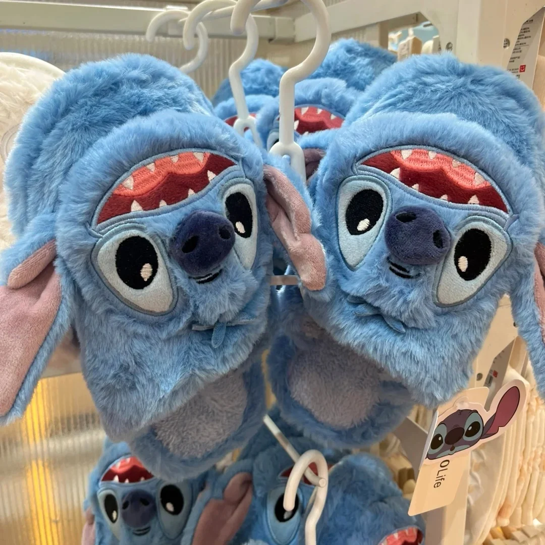 

MINISO Disney Lilo & Stitch Women's Cotton Slippers Men's Home Shoes Anime Figure Cute Winter Warm Shoes for Couples Gifts
