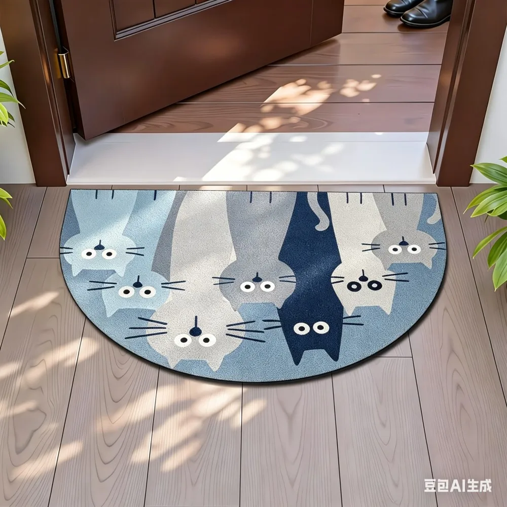 Funny Cats Half Round Doormat Cute Kitten Welcome Mat Non-Slip Entrance Rug Unique Half Moon Floor Carpet Cat Lovers Gift
