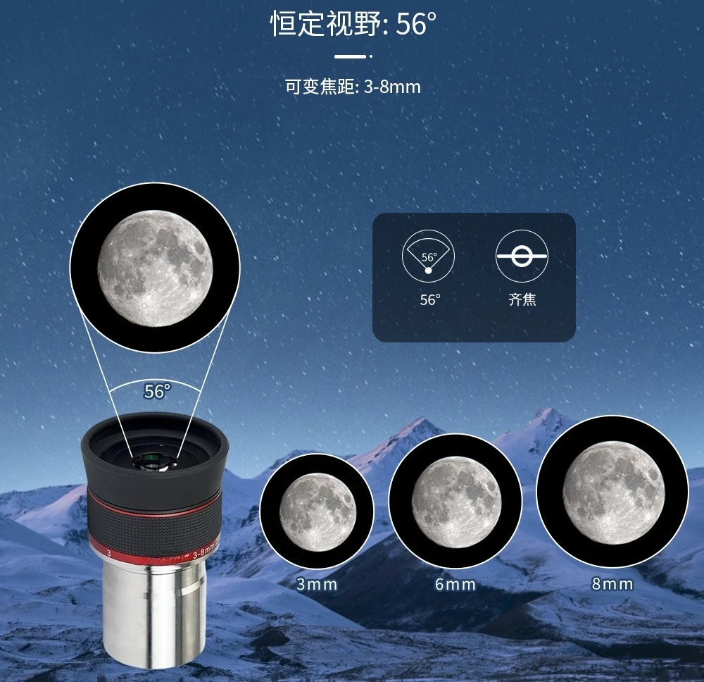 

Окуляр с планетарным зумом SV215 1,25 дюйма (3-8 мм) для телескопа, высокомощный, для астрономических наблюдений за Луной и планетами