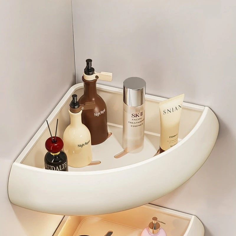 No Drilling Cream White Space Aluminum Corner Rack, Wall Mount Bathroom Shower Storage Organizer Easy Installation