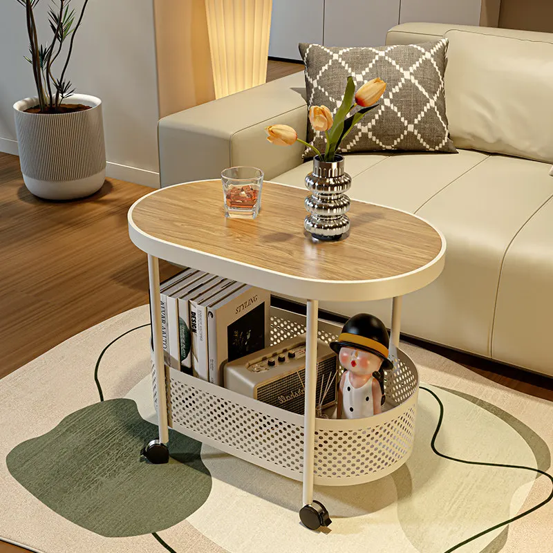 

Movable oval side table small coffee table with wheels living room home modern simple small apartment trolley rack