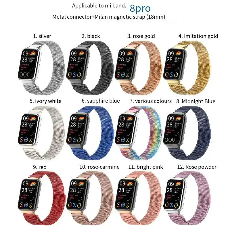 金属ミラネーゼストラップ XiaoMi miband 9/8 プロステンレス鋼磁気ブレスレットリストバンド Redmi 時計 5/4 アクセサリーベルト