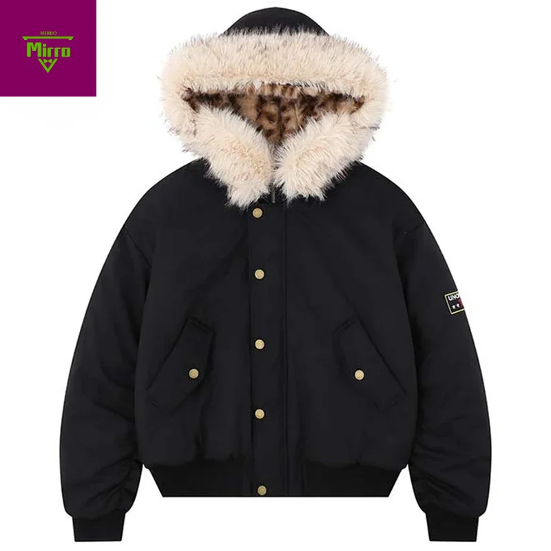 

Men Winter Parkas Coats Thicken Warm Fur Collar Jackets Vintage Loose Casual Padded Hooded Jackets Outwear for Male