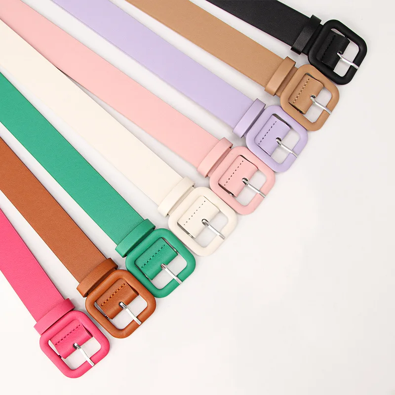 Simple and luxurious waistband, women's square buckle, candy color, versatile decoration waistband, fashionable and elegant belt