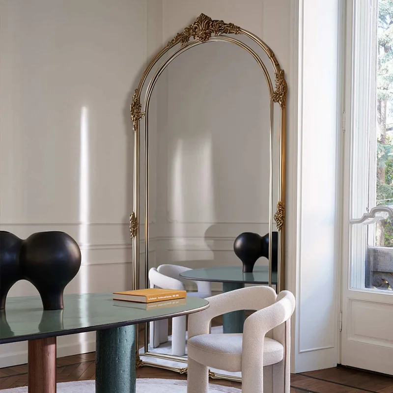 French vintage full body mirror arched floor mirror wooden Nordic style home cloakroom fitting mirror wall mounted dressing mirr