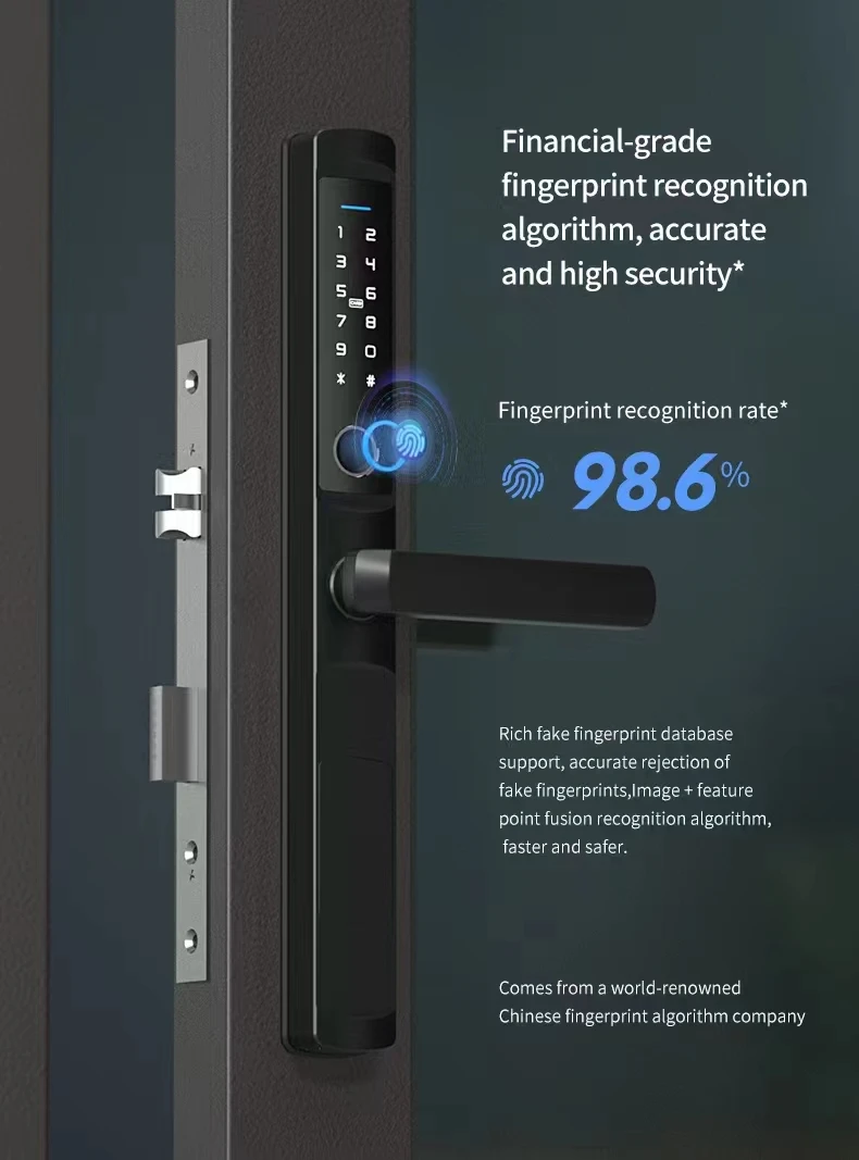 Short handle IP66 exterior door rainproof 85mm 92mm mortise tuya wifi ttlock fingerprint Sliding UPVC Digital smart door lock